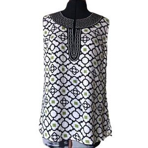 David Brooks Navy,Green,White Linen  Boho Tunic M